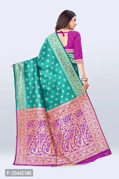 Stylish Sea Green Art Silk Jacquard Saree with Blouse piece For Women-thumb2