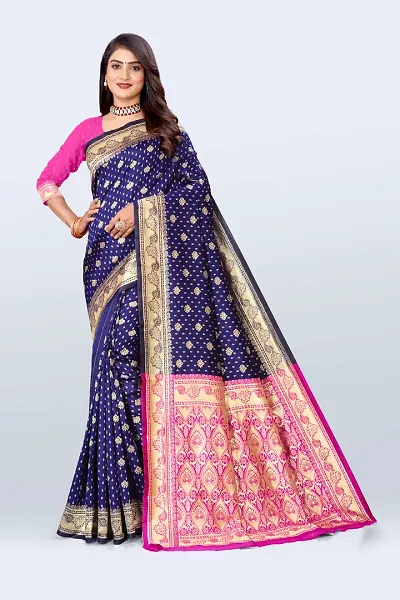 Beautiful Silk Blend Woven Design Saree with Blouse piece