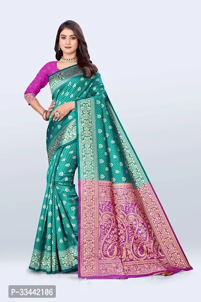 Stylish Sea Green Art Silk Jacquard Saree with Blouse piece For Women-thumb0