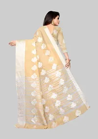 Stylish Cream Cotton Silk Saree With Blouse Piece For Women-thumb1