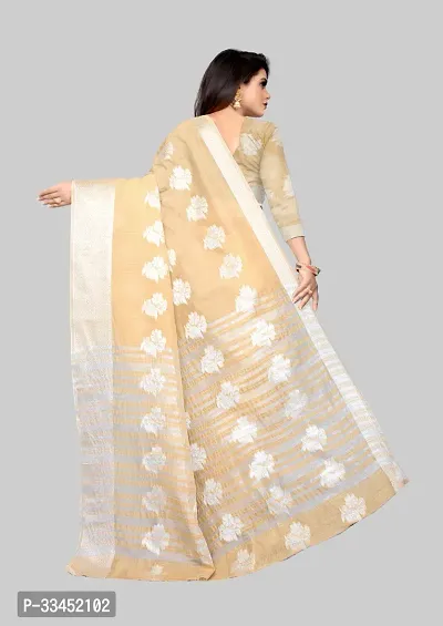 Stylish Cream Cotton Silk Saree With Blouse Piece For Women-thumb2