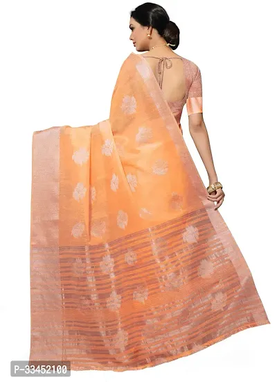 Stylish Orange Cotton Silk Saree With Blouse Piece For Women-thumb2