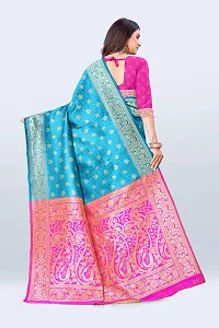 Stylish Blue Art Silk Jacquard Saree with Blouse piece For Women-thumb1