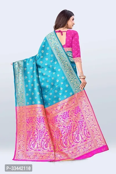 Stylish Blue Art Silk Jacquard Saree with Blouse piece For Women-thumb2