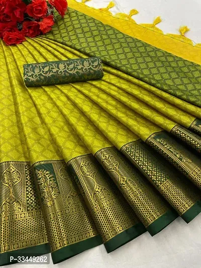 Beautiful Georgette Green Woven Design  Saree with Blouse piece For Women-thumb0