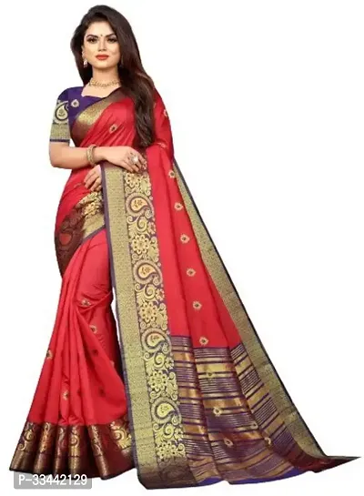 Stylish Red Chiffon Woven Design Saree with Blouse piece For Women