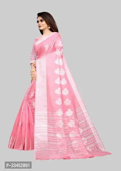 Stylish Pink Cotton Silk Saree With Blouse Piece For Women-thumb3