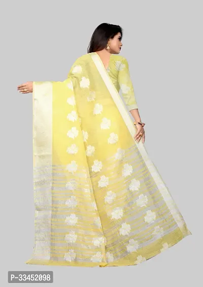 Stylish Yellow Cotton Silk Saree With Blouse Piece For Women-thumb2