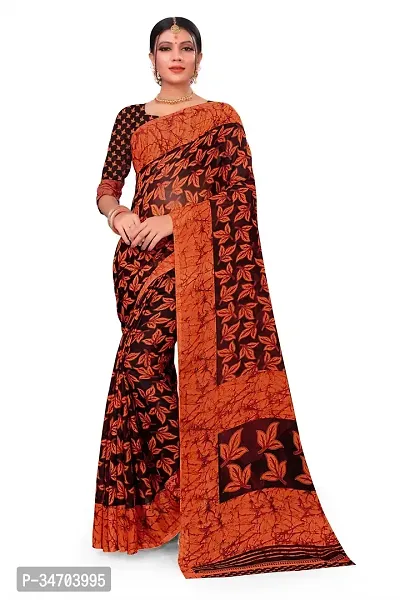 Elegant Orange Georgette Self Pattern Saree With Blouse Piece For Women-thumb0