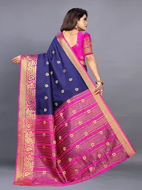 Stylish Navy Blue Cotton Silk Woven Design Saree with Blouse piece For Women-thumb1