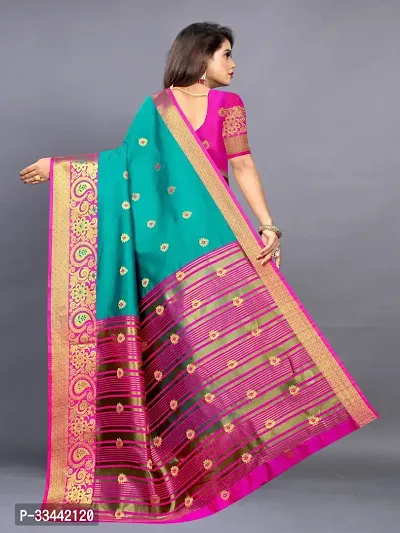 Stylish Sea Green Cotton Silk Woven Design Saree with Blouse piece For Women-thumb2