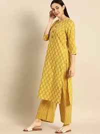 Attractive Yellow Cotton Kurti Bottom Set For Women-thumb1