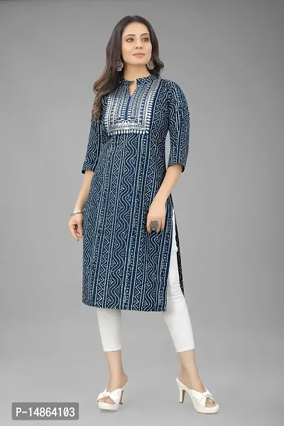 Attractive Navy Blue Cotton Kurti For Women-thumb0