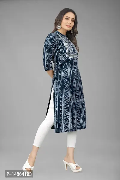 Attractive Navy Blue Cotton Kurti For Women-thumb4