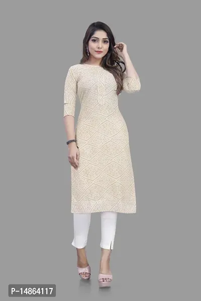 Attractive Cream Cotton Kurti For Women-thumb0