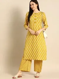 Attractive Yellow Cotton Kurti Bottom Set For Women-thumb3