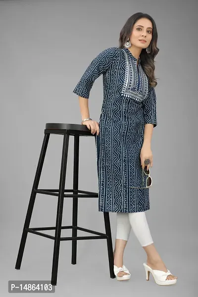 Attractive Navy Blue Cotton Kurti For Women-thumb3