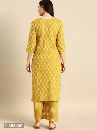 Attractive Yellow Cotton Kurti Bottom Set For Women-thumb3