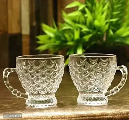 Bubble Design Cup Set Large Clear Glass Mug with Handle Set of 2 - 210 ml