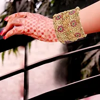 Set Of Six Ruby Pink And Green Kempu Stone Rajwadi Matte Gold Plated Bangles For Women-thumb2