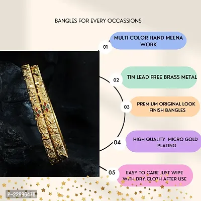 Classic Two Golden Plated Multicolor Meena Bangle Bangdi Chudi For Women-thumb2