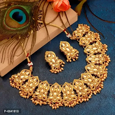 Golden Necklace Jewellery Choker Set For Women