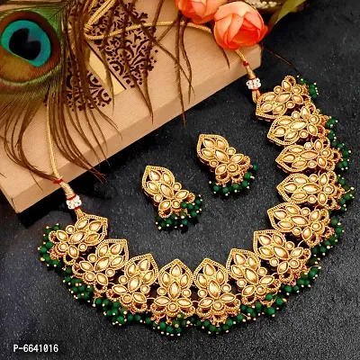 Green Pearl AD Kundan Necklace Jewellery Choker Set For Women