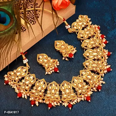 Red Pearl AD Kundan Necklace Jewellery Choker Set For Women