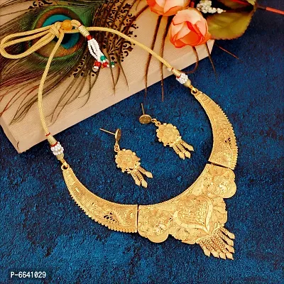 Necklace Jewellery Golden Choker Set For Women-thumb0