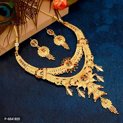Golden Meena Choker Necklace Jewellery Set For Women-thumb0