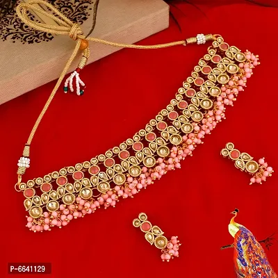 Pink Pearl AD Kundan Necklace Jewelery set/Imitation/Jualry/Jwellry Set/Jewellery Choker Set For Women