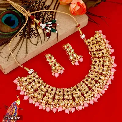 Pink Pearl AD Kundan Choker Necklace Jewelery set/Imitation/Jualry/Jwellry Set/Jewellery Set For Women