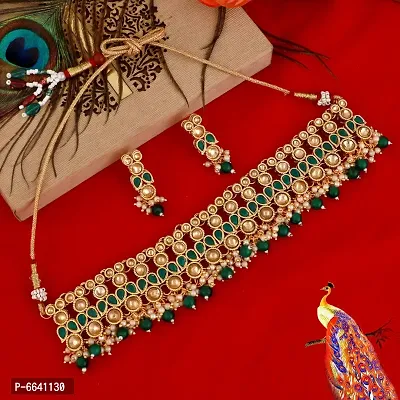 Green Pearl AD Kundan Necklace Jewelery set/Imitation/Jualry/Jwellry Set/Jewellery Choker Set For Women