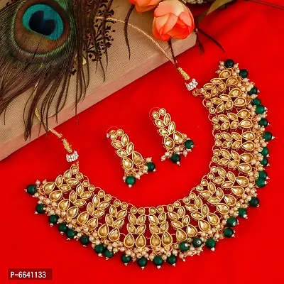 Green Pearl AD Kundan Choker Necklace Jewelery set/Imitation/Jualry/Jwellry Set/Jewellery Set For Women