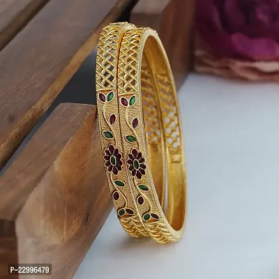 Classic Two Golden Plated Multicolor Hand Meena Bangle Bangdi Chudi For Women
