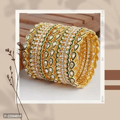 Classic Set Of Six Gold Plated Multicolor Meena Ad Kundan Bangles Bangdi Chudi For Women-thumb5