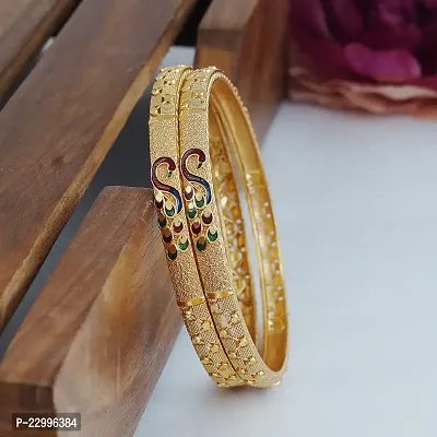 Classic Two Gold Plated Multicolor Meena Bangles Bangdi Chudi For Women