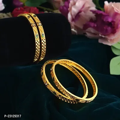 Four Classic Red Green Meena Sleek Floral Pattern Bangles For Women