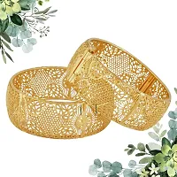 Two Broad Anti Clockwise Screw Openable Classic 3D Floral Work Bangle For Women-thumb2