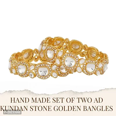 Mansiyaorange Set Of Two Golden Color Big Kundan Stone Bangles For Women-thumb3