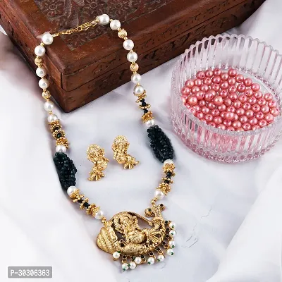 Sparkling Golden Copper Pearl Jewellery Set For Women-thumb2