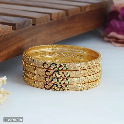 Classic Four Gold Plated Multicolor Meena Bangles Bangdi Chudi For Women-thumb0