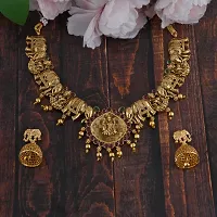 Elegant Matte Gold Lakshmi Motif Temple Multi Choker Jewellery Sets For Women-thumb4