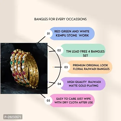 Mansiyaorange Set Of Four Golden Multi Kunda Stone Bangles For Women-thumb2