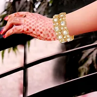 Mansiyaorange Set Of Two Golden Color Big Kundan Stone Bangles For Women-thumb3
