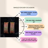 Set Of Six South Indian Floral Rajwadi Antiqe Matte Gold Plated Bangles For Women-thumb2