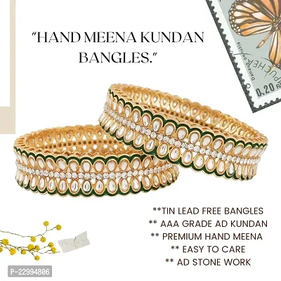 Classic Two Gold Plated Multicolor Meena Ad Kundan Bangles Bangdi Chudi For Women-thumb2