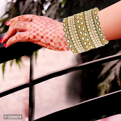 Classic Set Of Six Gold Plated Multicolor Meena Ad Kundan Bangles Bangdi Chudi For Women-thumb4