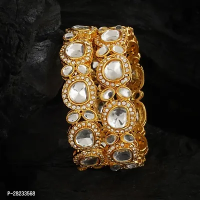 Mansiyaorange Set Of Two Golden Color Big Kundan Stone Bangles For Women-thumb5