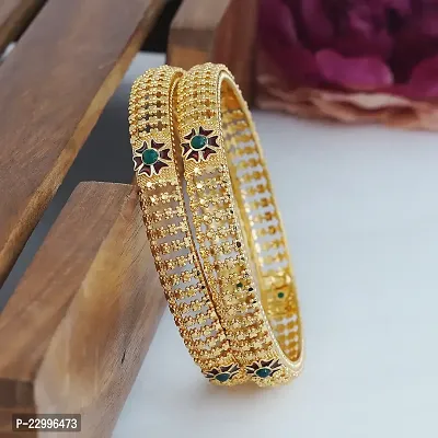 Classic Two Golden Plated Multicolor Meena Bangles Bangdi Chudi For Women